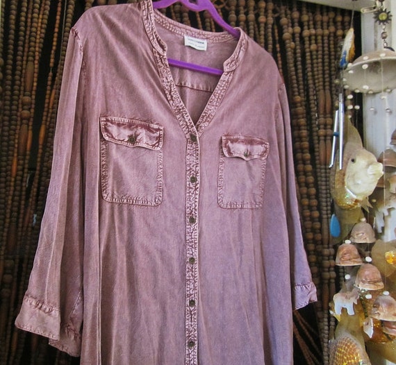 Batik Stonewashed Effect Mauve/Dusty Lilac Button… - image 4