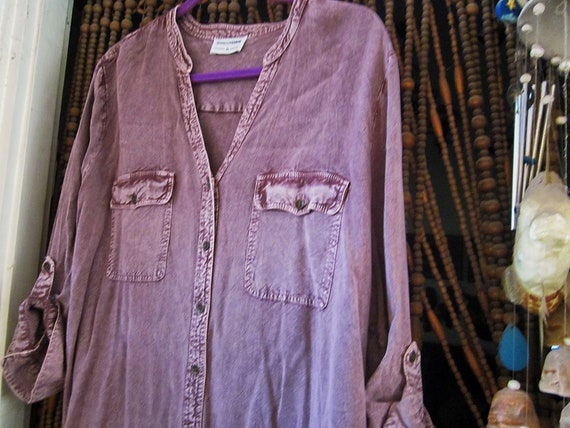 Batik Stonewashed Effect Mauve/Dusty Lilac Button… - image 3