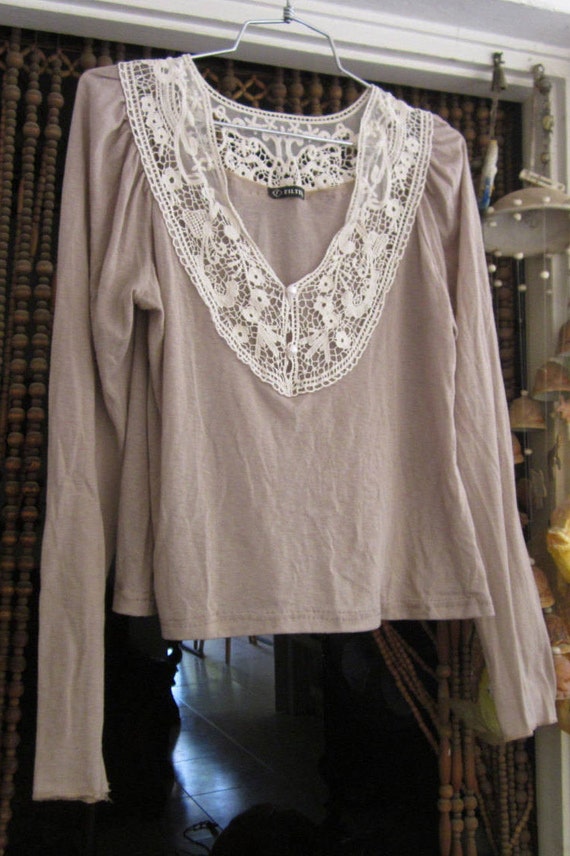 Romantic Toffee-Shaded Blouse/Top, Adorned with W… - image 1