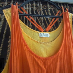 Bohemian Cotton Summer Maxi Dress w/SEPARATE Matching Unique Long Bolero in 2 Tones of Orange / Bolero Has Asymmetric Hem & Side Bands, - L