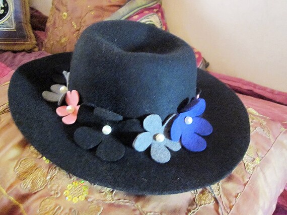 Fabulous Wide Brim 100% Wool Felt Fedora BLACK Ha… - image 6