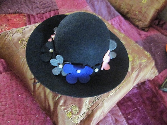 Fabulous Wide Brim 100% Wool Felt Fedora BLACK Ha… - image 4