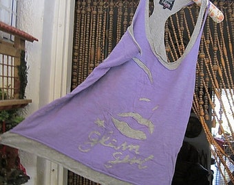 Bohemian Lavender & Gray 2 Joined Layers Cut out T-Back Tank Top, Vintage - Large
