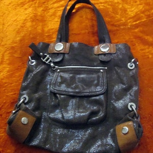 B Makowsky - Fabulous 90&#39;s Vintage Genuine Leather LARGE Chocolate Brown & Orange Shoulder Bag / Hand Purse
