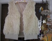Gorgeous Ivory White Faux Fur Fully Lined Tribal Chic Vest, Vintage - Medium
