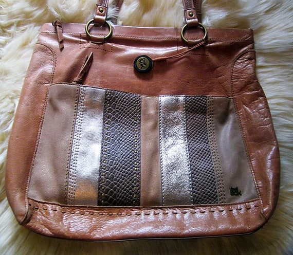 THE SAK Beautiful Brown Silver Genuine Leather LARGE Shoulder Bag Tote W double Handles Zipper Closure and Dangling Logo Charm Rare Etsy Canada