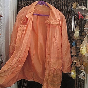 Oversized Peachy Orange Shell Spring Shimmering Parka Kimono Jacket Windbreaker Full Zip & Buttons Closure, Vintage - Size XXL