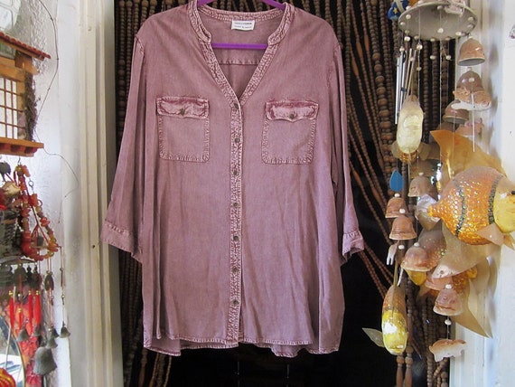 Batik Stonewashed Effect Mauve/Dusty Lilac Button… - image 2