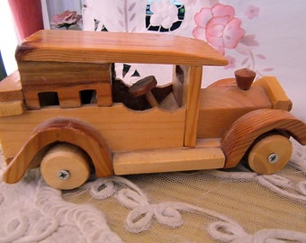 80's Wooden Hand-Made Detailed Old Model Life-Like Car - Collector's Item