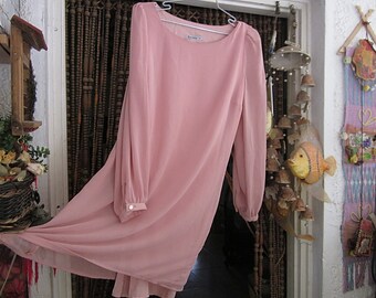 Designer's Powder-Rose Delicate 2 Layers Dress with Long Sleeves and Buttoned Cuffs, Vintage - Small to Medium