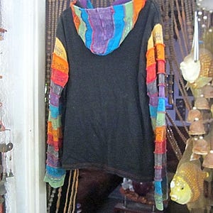 RISING INTERNATIONAL, Nepal - FELPA CON CAPPUCCIO OVERSIZE Boho Patchwork ricamato a mano Batik Dipinto Giacca in cotone completamente con cerniera - Taglia XXLarge immagine 9
