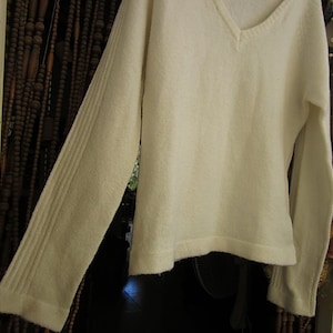 Ivory Weiß V-Ausschnitt Pullover Strick, Vintage - Groß bis XLarge