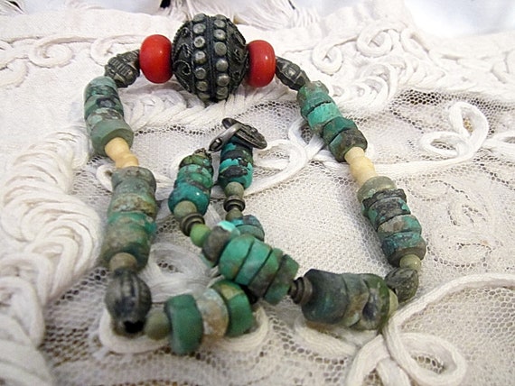 One-of-a-Kind Raw Turquoise, Coral + Ivory Beads … - image 5