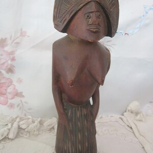12&quot; Tall Hand Carved Wooden Statue / Primitive Art of African Topless Woman Statue