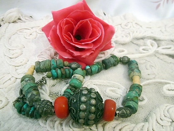 One-of-a-Kind Raw Turquoise, Coral + Ivory Beads … - image 3