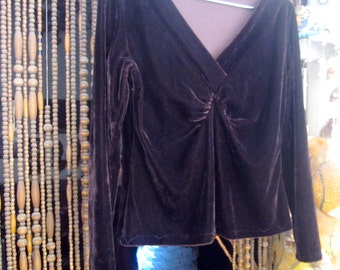 Beautiful Viscose VELVET Rich Burgundy Top with Smocked Bra Design and V-Neckline, Medium