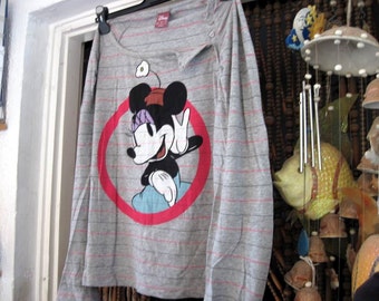 DISNEY originale - Top a righe Mini-Mouse con scollo a V diagonale unico e abbottonato - Vintage, Large