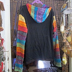 RISING INTERNATIONAL, Nepal - FELPA CON CAPPUCCIO OVERSIZE Boho Patchwork ricamato a mano Batik Dipinto Giacca in cotone completamente con cerniera - Taglia XXLarge immagine 7