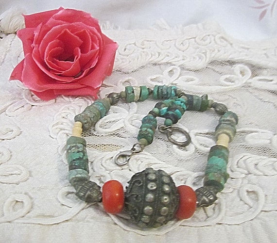 One-of-a-Kind Raw Turquoise, Coral + Ivory Beads … - image 6