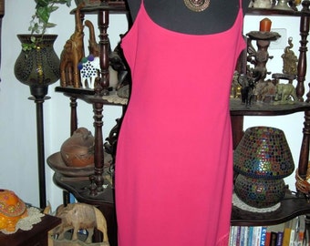 OPERA - Gorgeous Asymmetrical Fringed Cerise Halter Dress, Vintage - Medium to Large