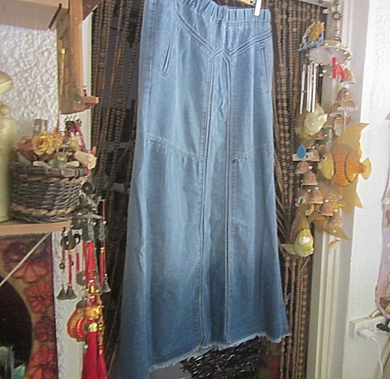 Bohemian Patchwork Raw Hemline Stonewashed Blue J… - image 1