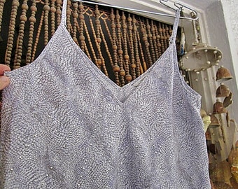 NEXT, Israel - V-Neckline Sparkling Adjustable Halters Tank, Front Adorned with Rhinestones-Like Silvery Sequins, Vintage - Small to Medium