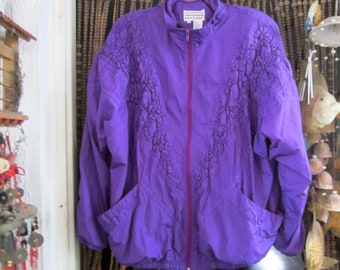 Fabulous Oversized Zipper Front Vivid Purple Windbreaker Jacket, with Roomy Front Pockets, Vintage - Size 2X