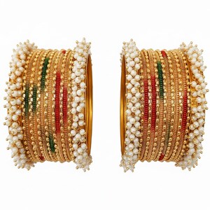 26 Maroon Green Gold Plated Shagun Bangles With Optional Pearl Bangles