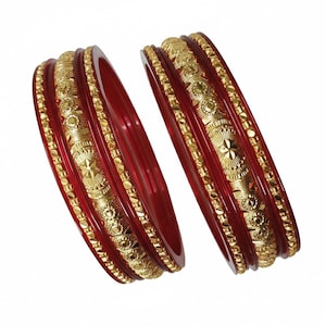 6 Maroon Bangles Golden Zari Work Indian Bride
