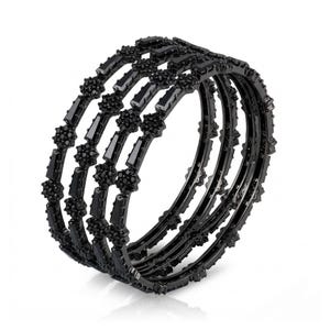 4 bracelets joncs noirs avec pierres AD. Bijoux tendance pour femme et fille