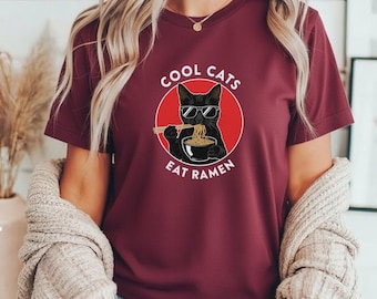 Camiseta divertida de ramen con gato, camiseta kawaii para amantes de la comida japonesa