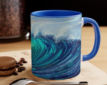 Taza de café Ocean Wave de 325 ml / Diseño costero vibrante / Regalo para amantes de la playa