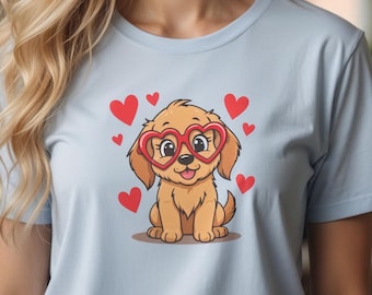 Puppy Heart Glasses T-Shirt | Valentine's Day Gift