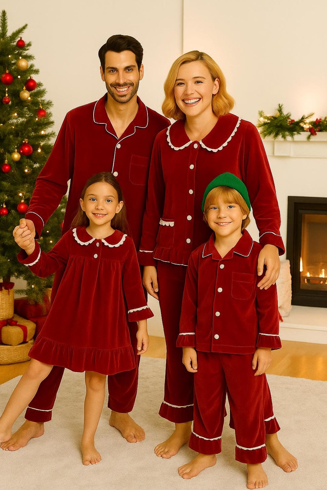 Matching Family Christmas Pajamas Set, Red Velvet Xmas Sleepwear, Kids ...