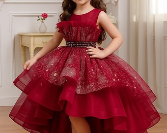 Elegant Princess Tulle Dress for Girls, Sparkly Layered Gown, Birthday Party Outfit, Flower Girl Dress, Formal Kids Clothing, Pageant Wear