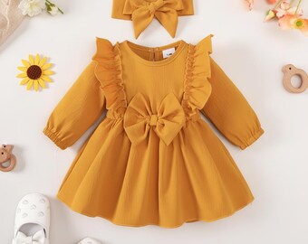 Baby Girl Dress with Headband, Floral Toddler Dress, Birthday Outfit, Photoshoot Dress, Cute Gift for Baby Girl