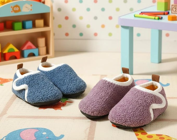 Cozy Kids Plush Slippers for Boys & Girls Toddler and Child Winter Slippers Cute Warm Kids Slippers Soft Plush Indoor Shoes