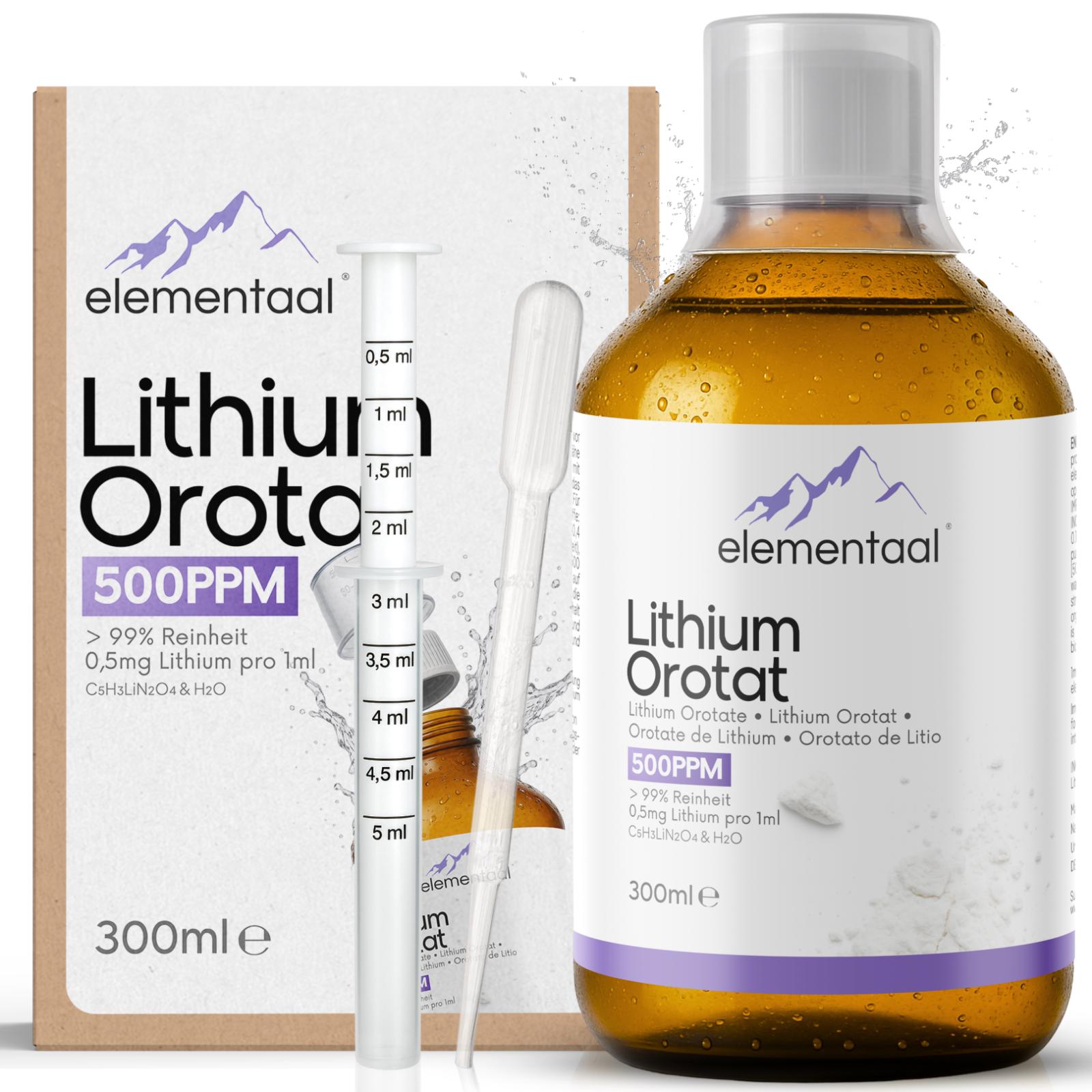Elemental Lithium Orotate >99% Pure 500 PPM | 1 ml contains 0.5 mg elemental lithium | Includes 30 ml dosing cup, pipette & information table