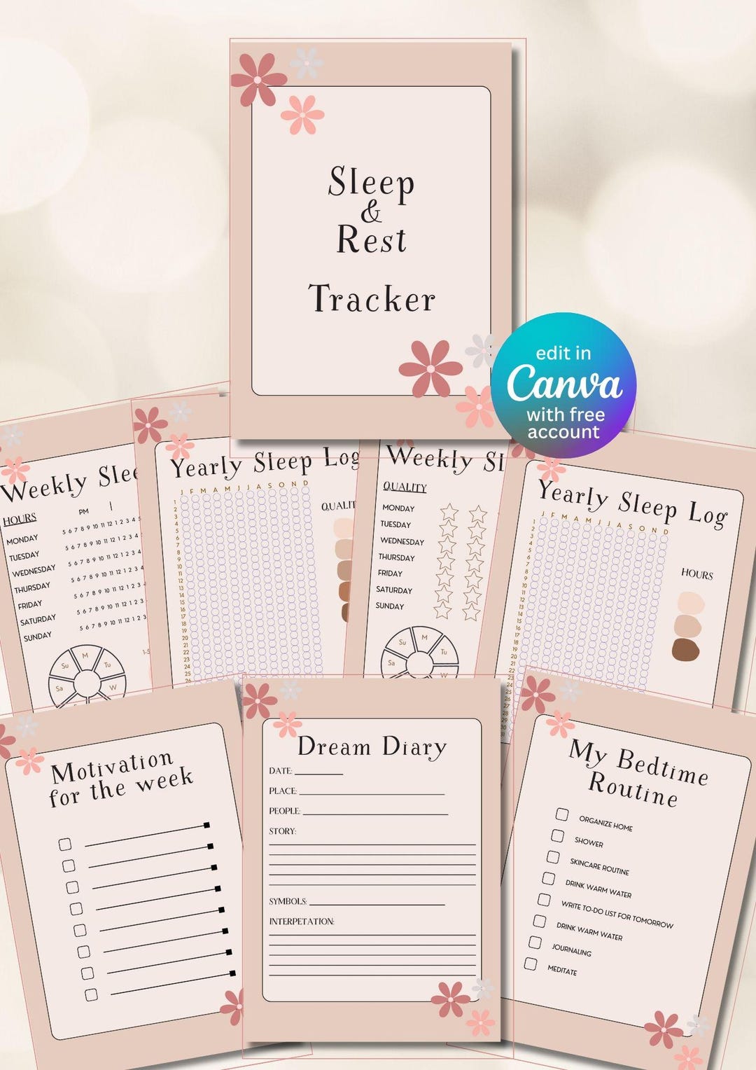 Editable Sleep Tracker Planner | Bedtime Routine & Sleep Log | Dream ...