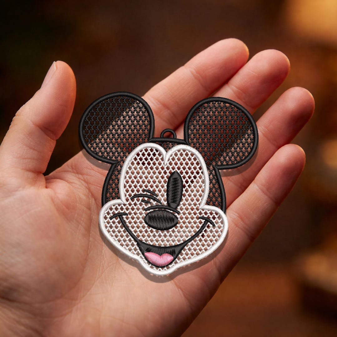 Cartoon Mouse FSL Embroidery Design, Mouse Head Lace Embroidery File ...