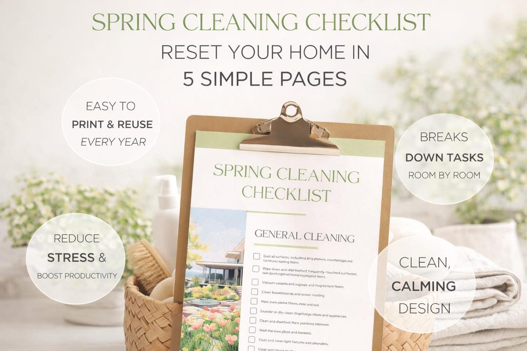 Spring Cleaning Checklist Printable 5 Page Home Reset Planner Instant ...