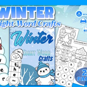 Winter Sight Word Crafts Printable Bundle Preschool Kindergarten Literacy Activities PDF Download Kit