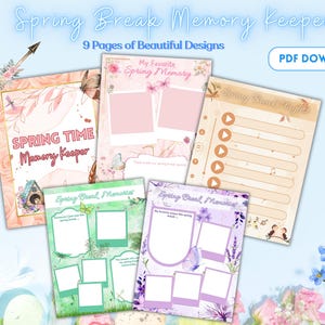 Spring Break Memory Book Printable Vacation Journal Scrapbook Keepsake Kids PDF Download Activity