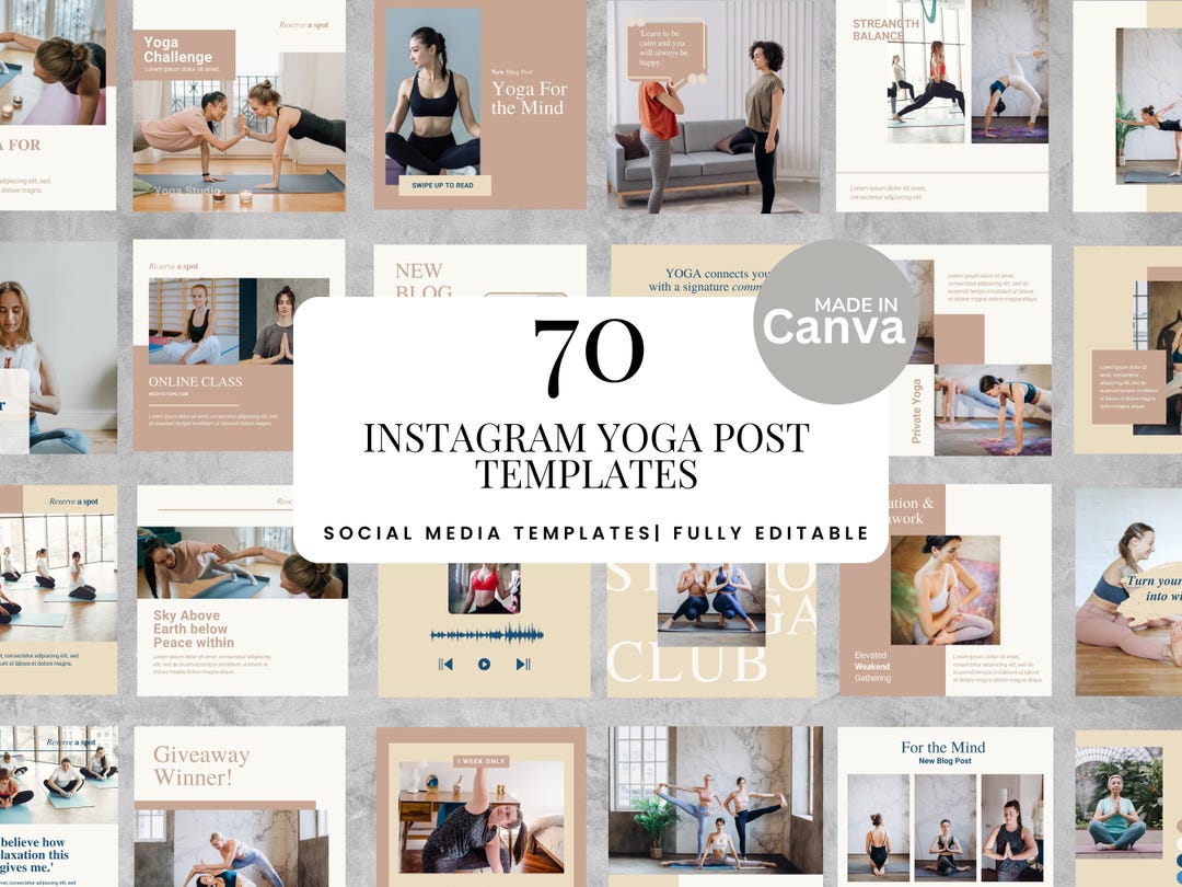 70 Instagram Yoga Post Templates for Coaches Studios Influencers Fully ...