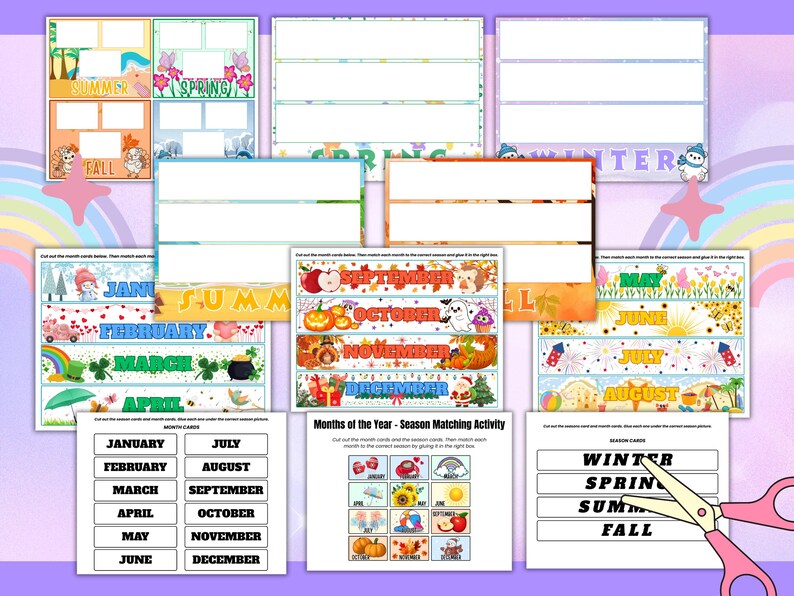 Months of the Year Matching Activity Printable Seasons Worksheet Kids ...