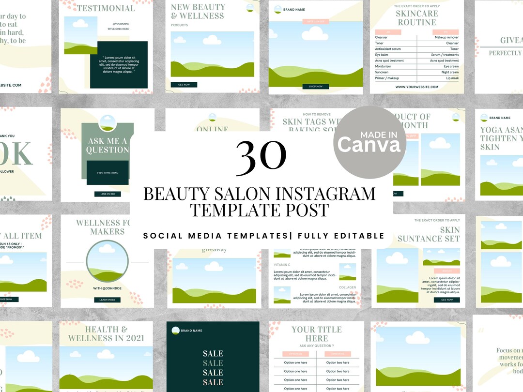 30 Beauty Salon Instagram Templates Bundle for Skincare Makeup ...