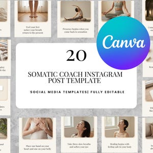 20 Somatic Coach Instagram  Post Templates Canva Editable Nervous System Regulation Social Media Content Pack