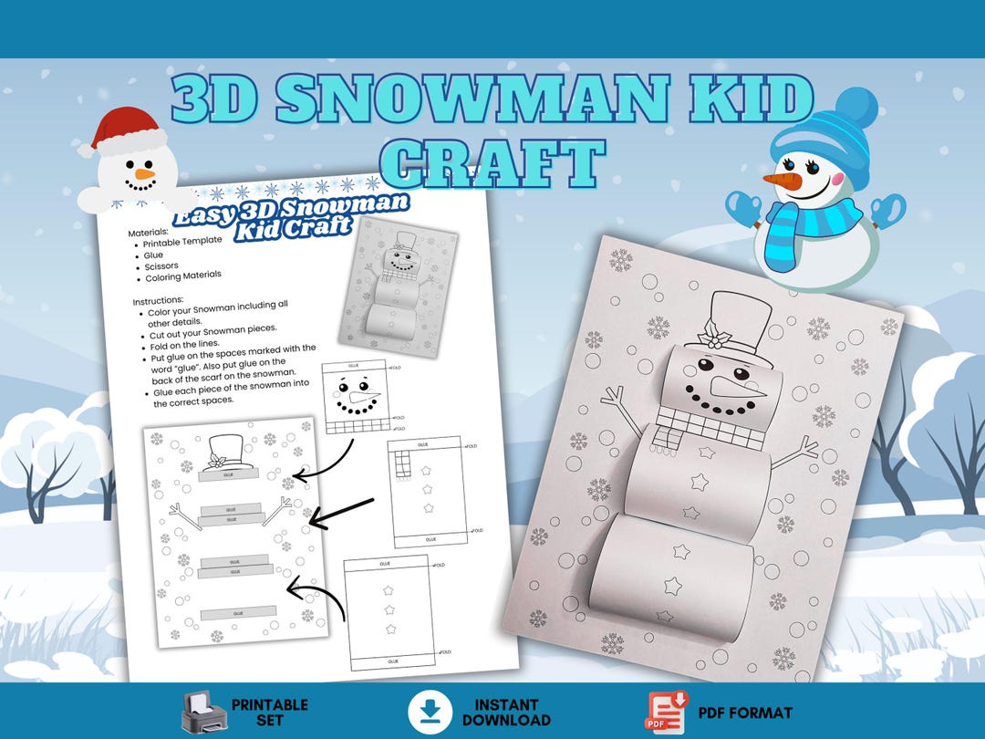 Easy 3D Snowman Craft Printable for Kids | Winter Holiday Paper Craft ...