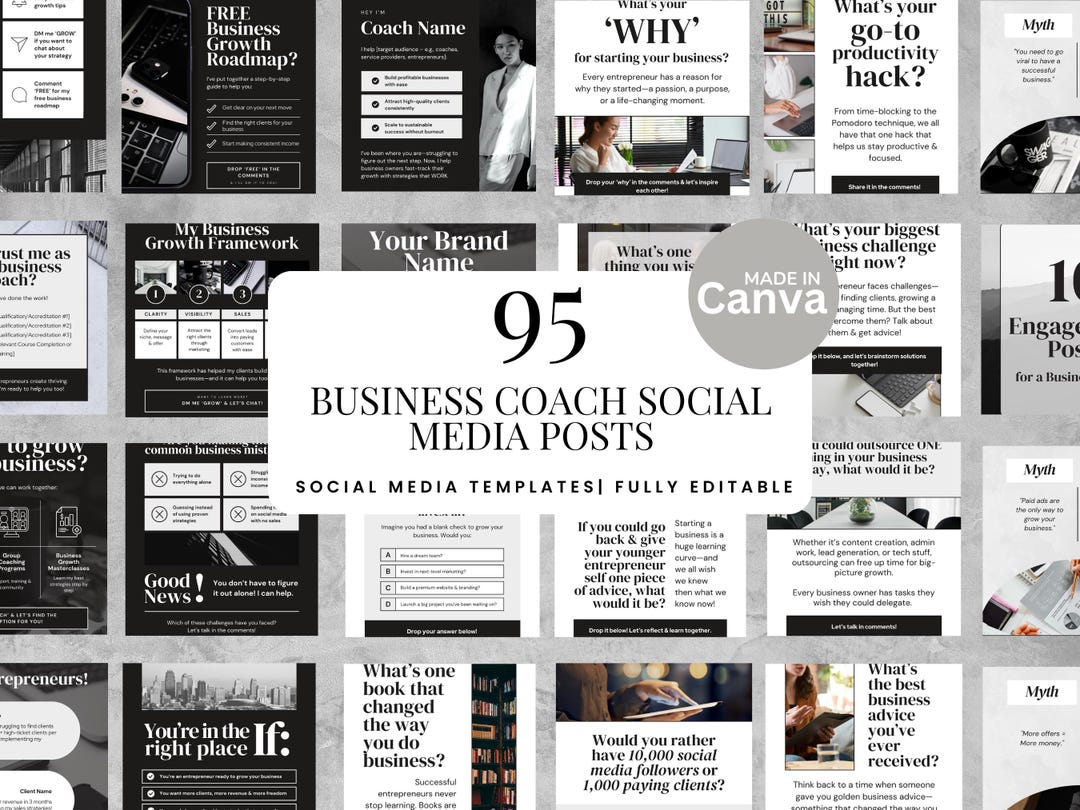 95 Business Coach Instagram Post Templates Fully Editable Canva Pack ...