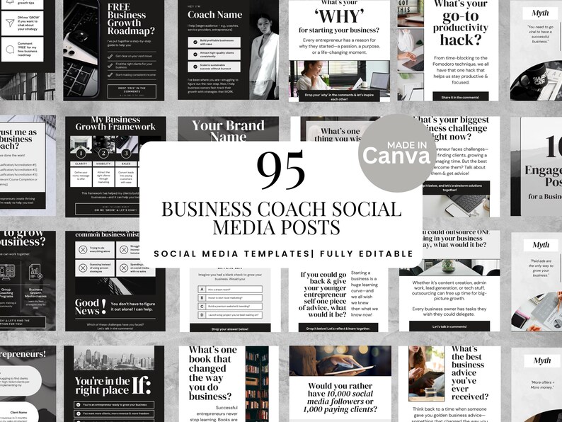 95 Business Coach Instagram Post Templates Fully Editable Canva Pack ...